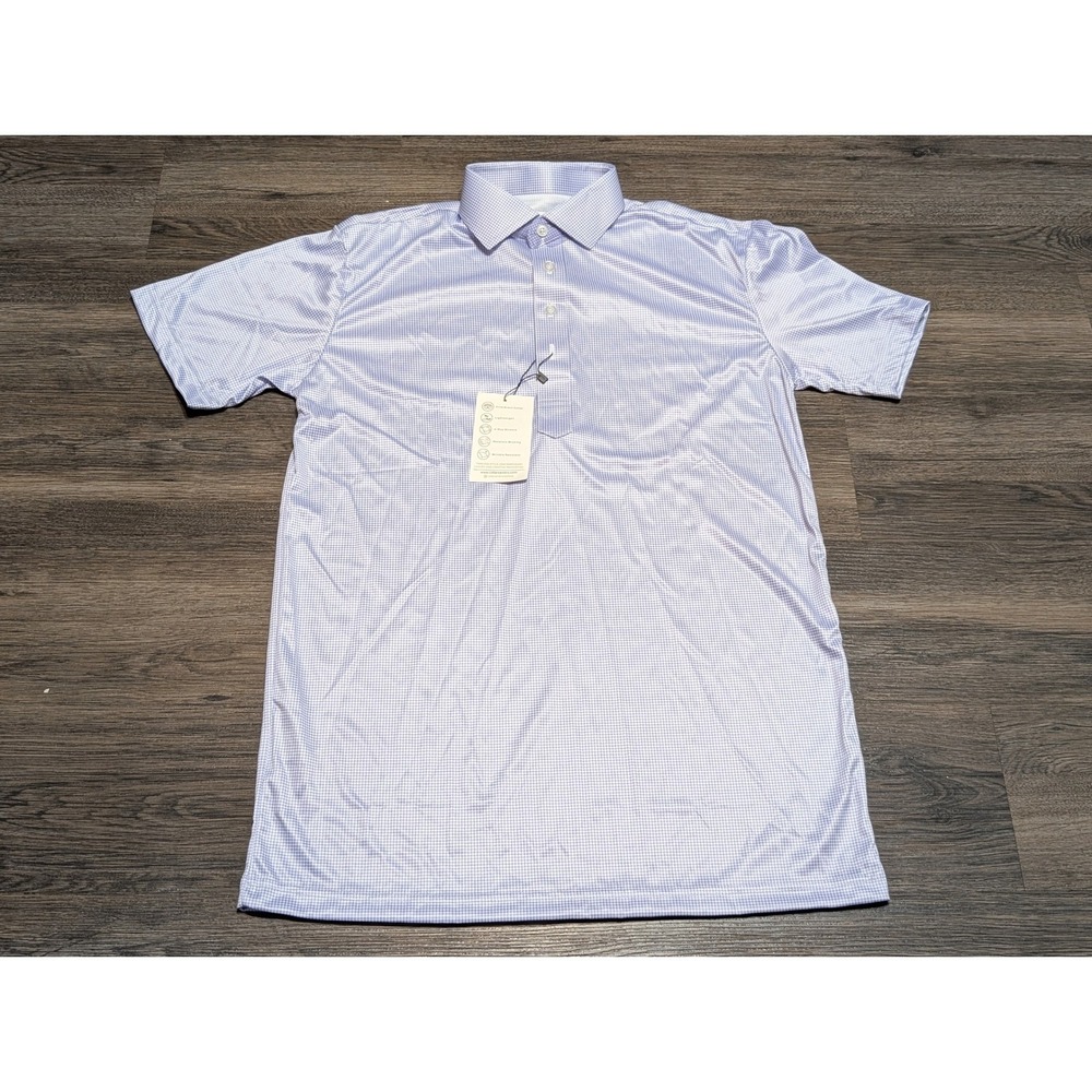 Collars & Co. Men's S Light Blue/Purple Gingham Check Golf‎ Performance Polo